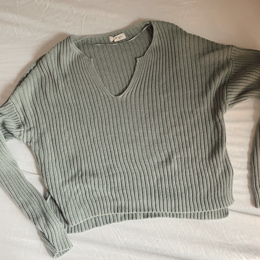 v neck ribbed cropped sweater pale green color from pacsun